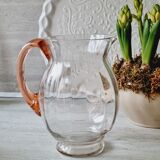 Blown glass pitcher with pink handle