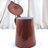 French vintage chocolate brown enamel lidded pitcher