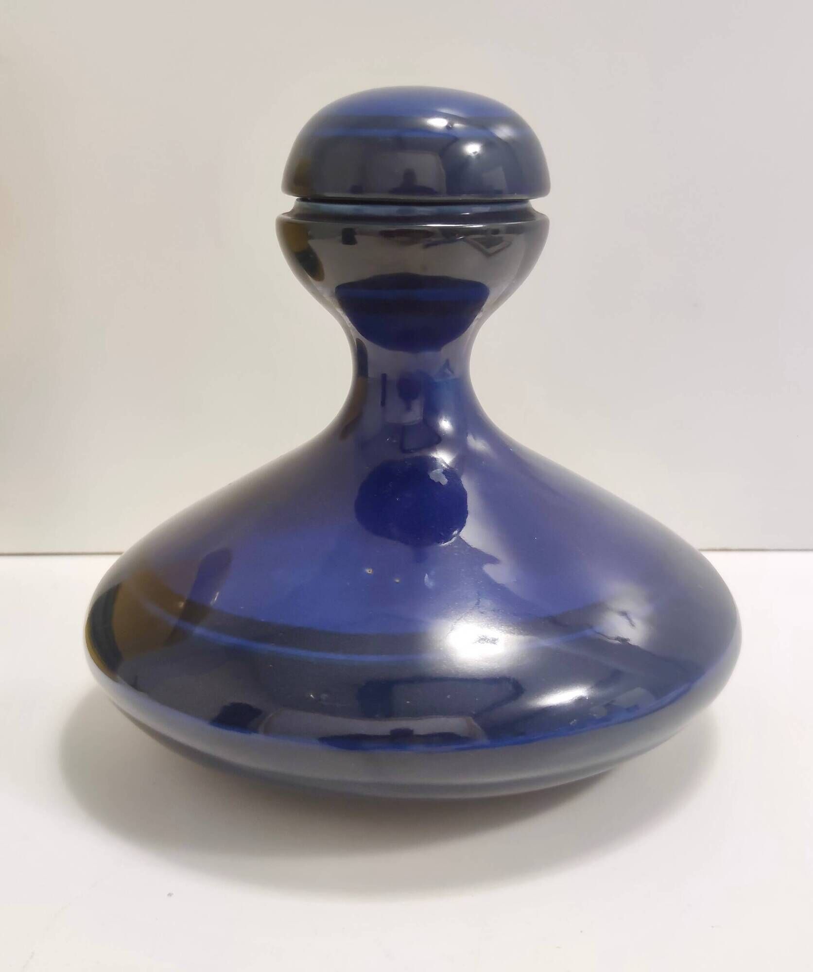 Set of Three Postmodern Blue and Yellow Glazed Vase and Bottles by Parravic