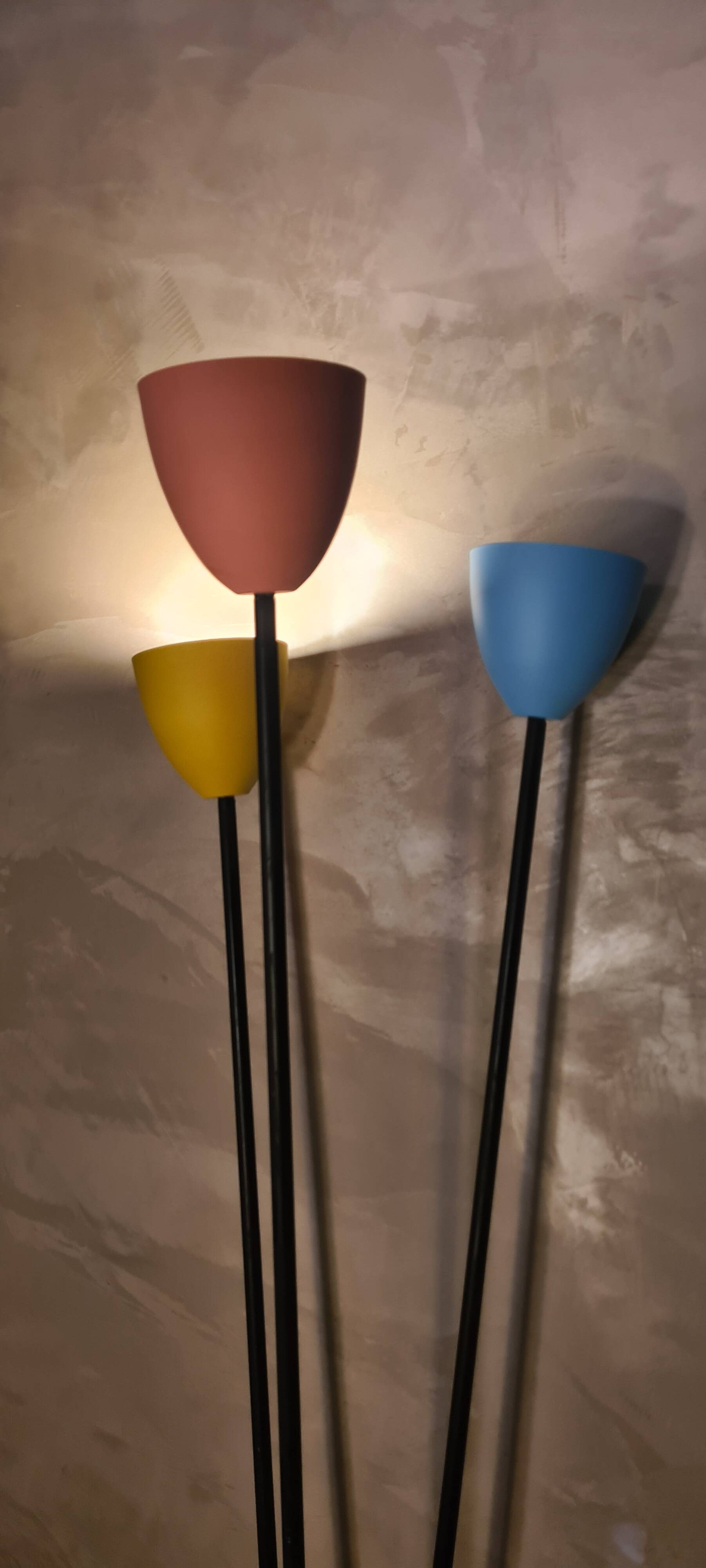 Mid century floor lamp 1950 to 70 sheet metal lampshade steel tricolor paint lidokov boscovice