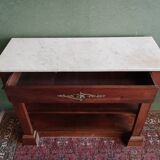 Solid wood console with white marble top in neoclassical style