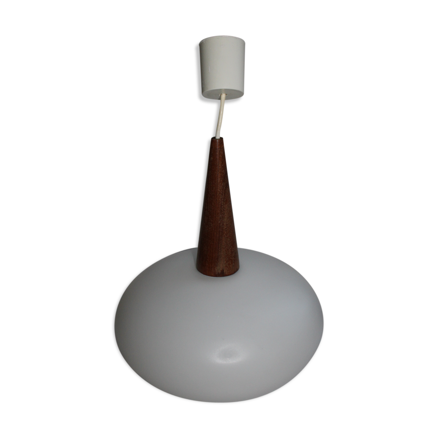 Vintage hanging in opaline glass and teak - 1960s