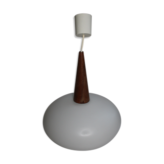 Vintage hanging in opaline glass and teak - 1960s