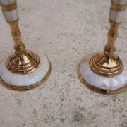 Pair of vintage brass and mother-of-pearl candlesticks