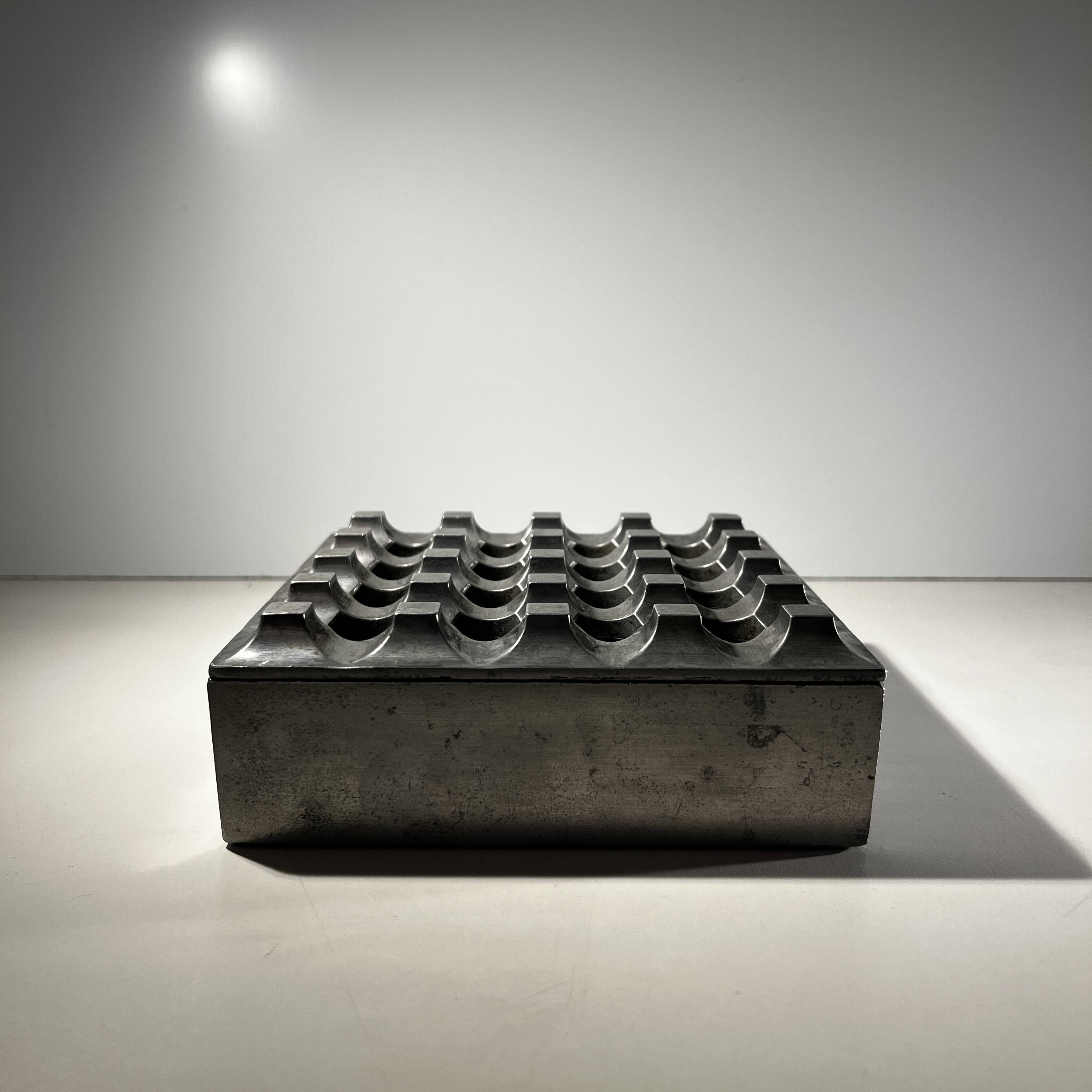 "Ultima15" set of 2 brutalist ashtrays, cast aluminum, ca 1970