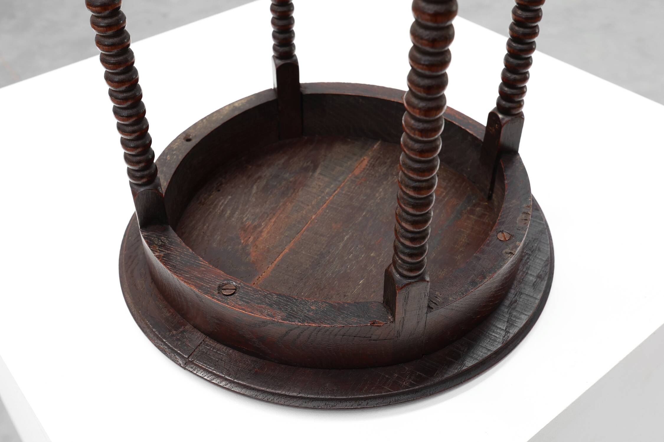 Art Deco round wooden side table with spindle legs, France circa 1900