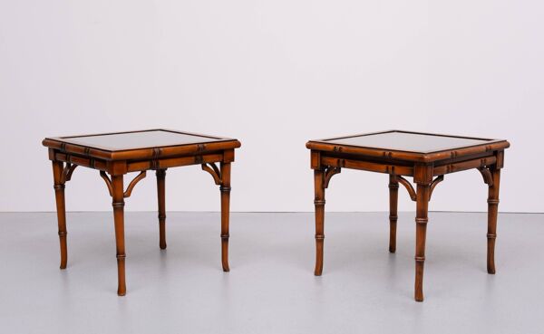 Tables basses en imitation bambou et bois de cerisier, Angleterre, années 1970