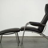 Dark brown leather design armchair + footstool De Sede DS 270