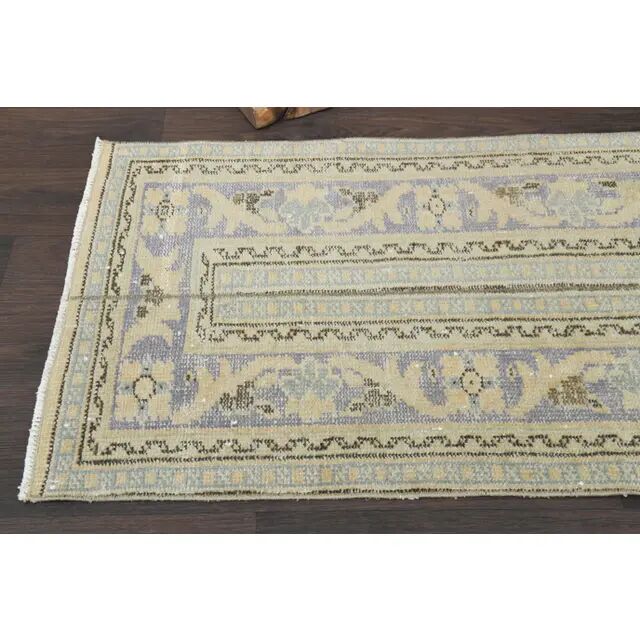 Vintage Turkish Oushak Handmade Wool Cotton Beige Runner Rug 71x315