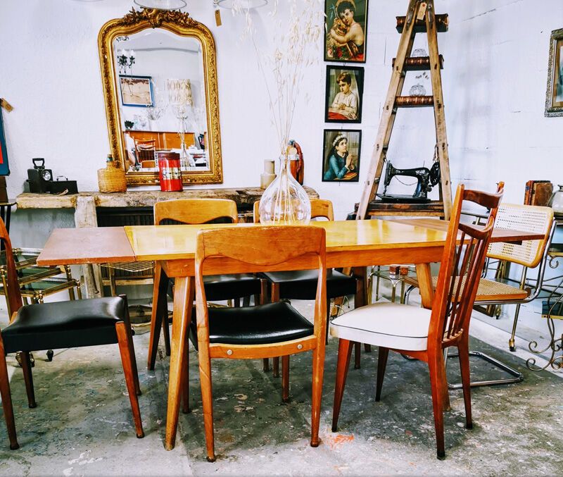 Vintage  table with compass feet 1960s