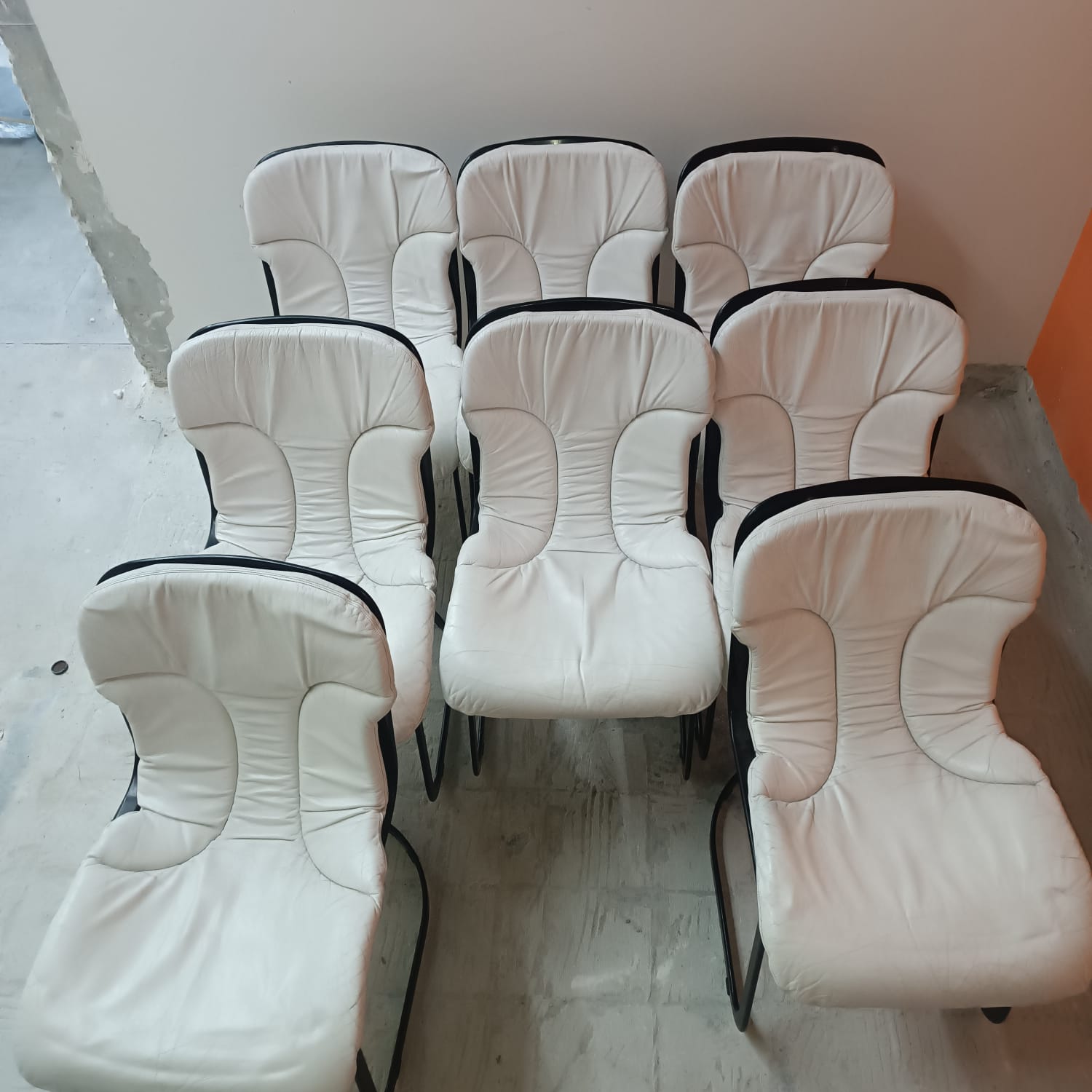 Set of 8 vintage white leather chairs model No C2 by Cidue, Italy 1970