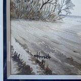 Watercolor painting "Icaunais Landscape" by Roger Hirsch - Burgundy + frame