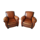 Paire de fauteuil club en cuir cognac patiné et usé