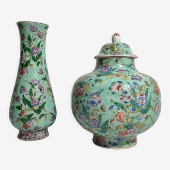 Potiche and vase chinese porcelain qing 19th family green celadon