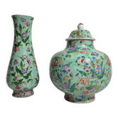 Potiche and vase chinese porcelain qing 19th family green celadon