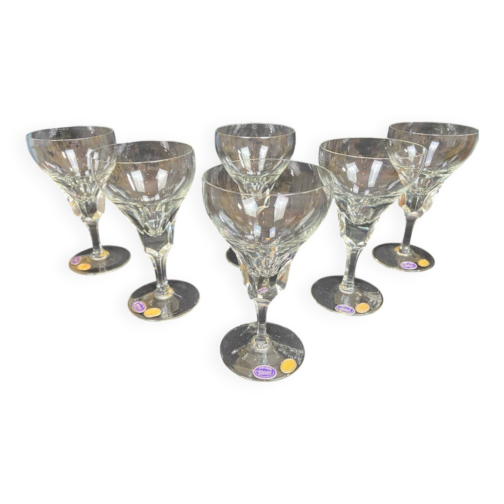 set of 6 antique cut crystal wine glasses in tulip shape from the pres