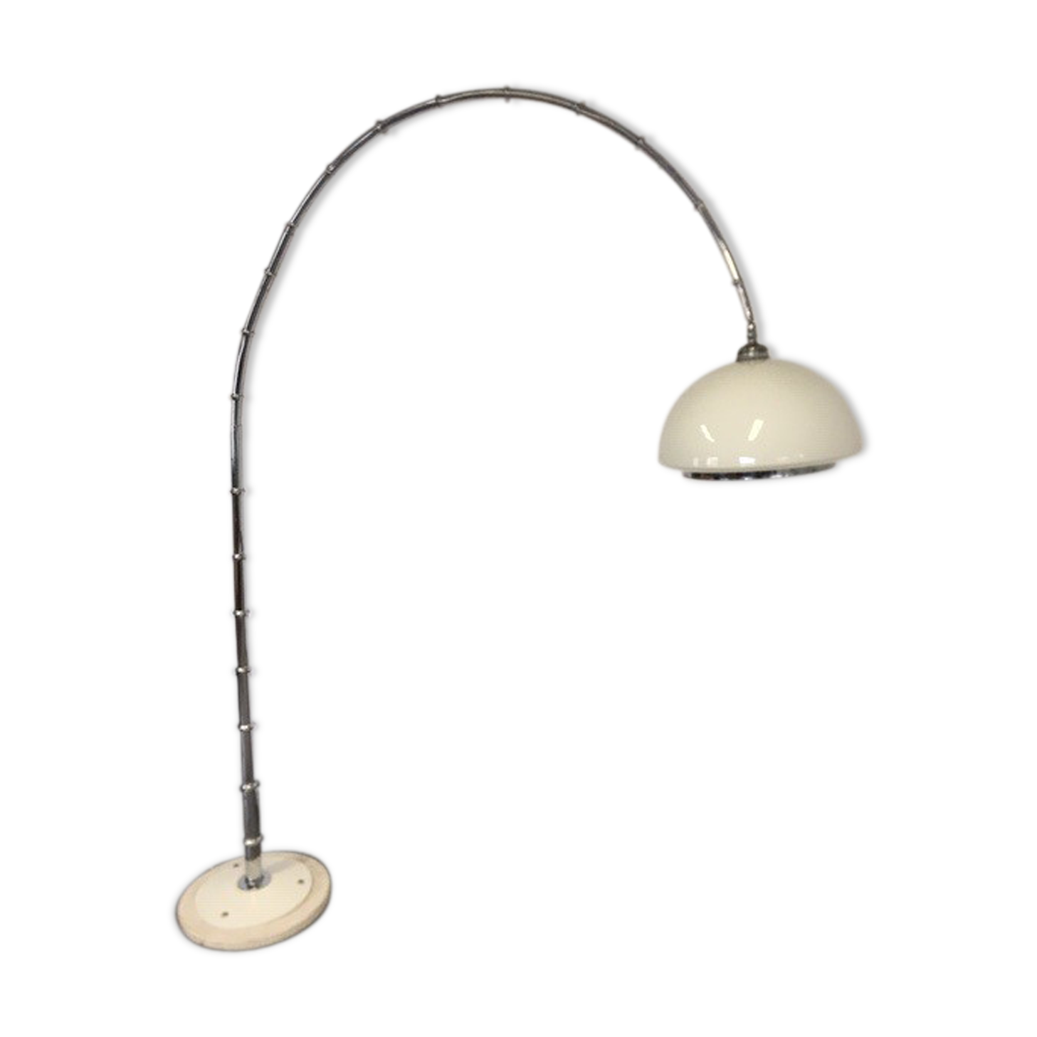 Vintage lamppost arc bamboo chrome and opaline 1970
