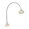 Lampadaire vintage arc style bambou chromé et opaline 1970