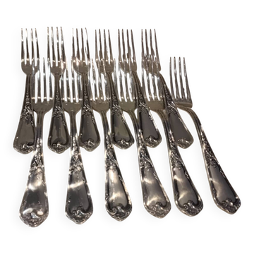 12 fourchettes à dessert métal argenté orfèvre Ercuis Louis XV 29