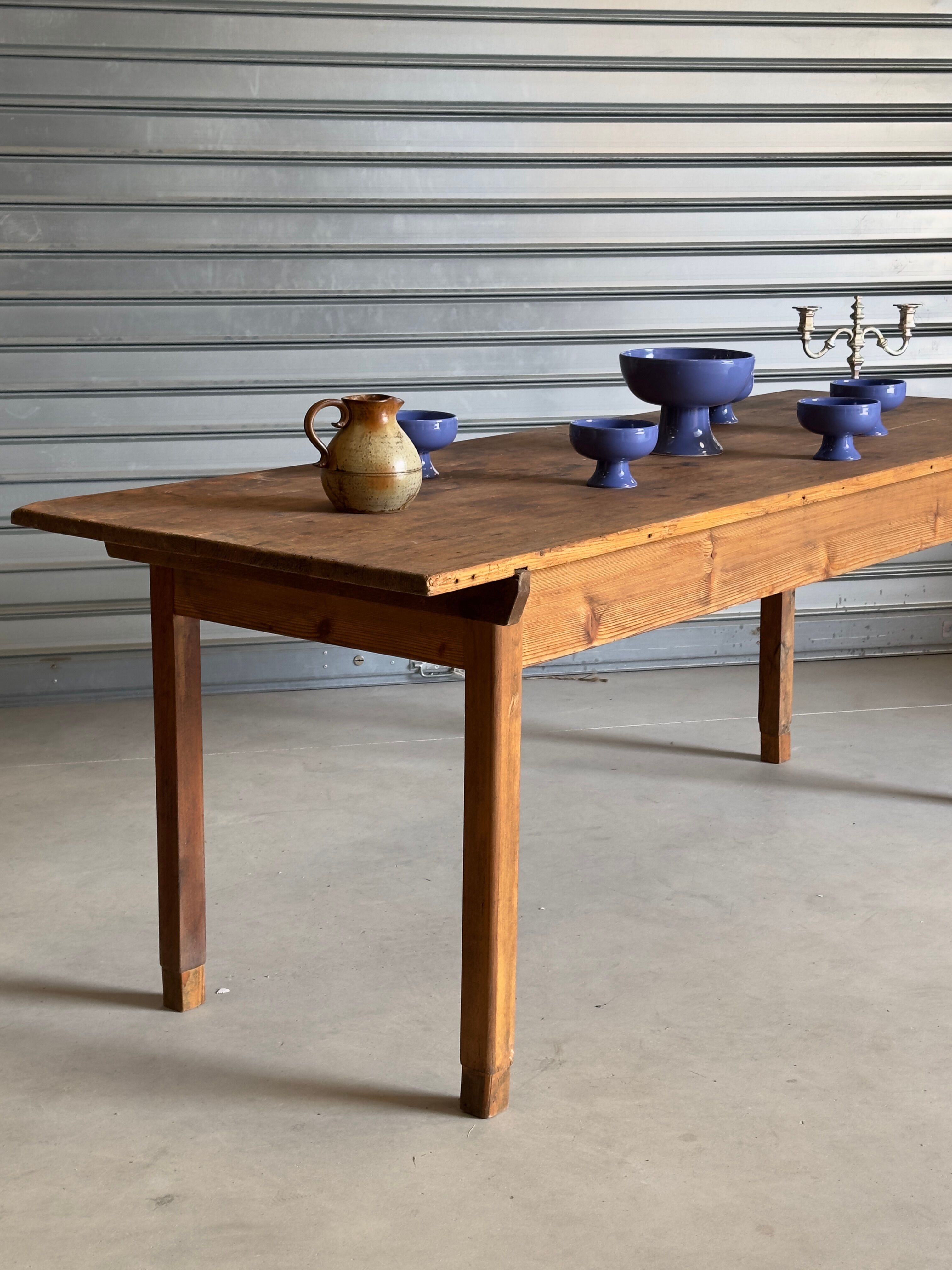 Old wooden table, farmhouse style, dining table.