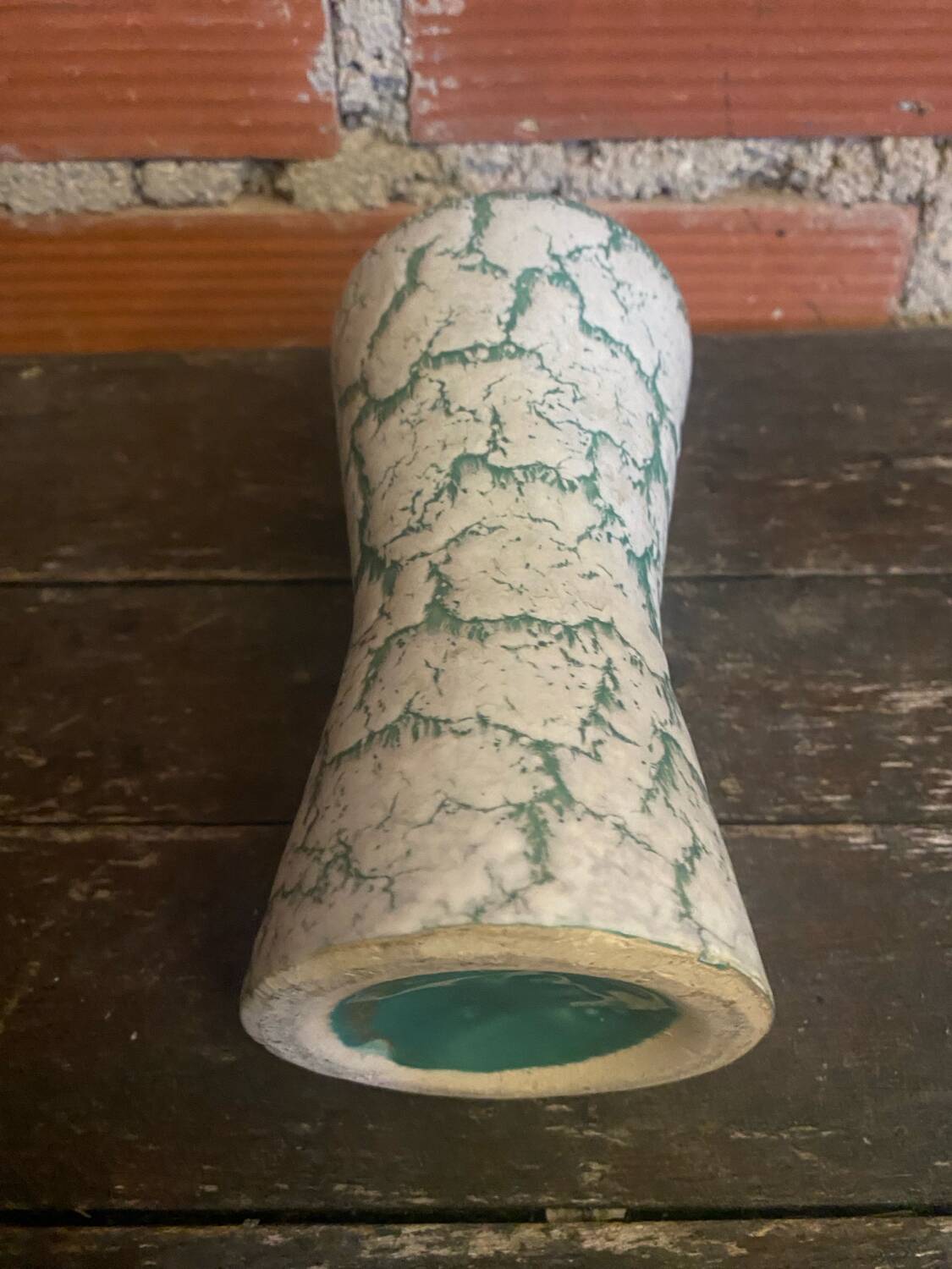 Antique Diabolo Vase VALLAURIS Cracked White & Green Ceramic Vintage