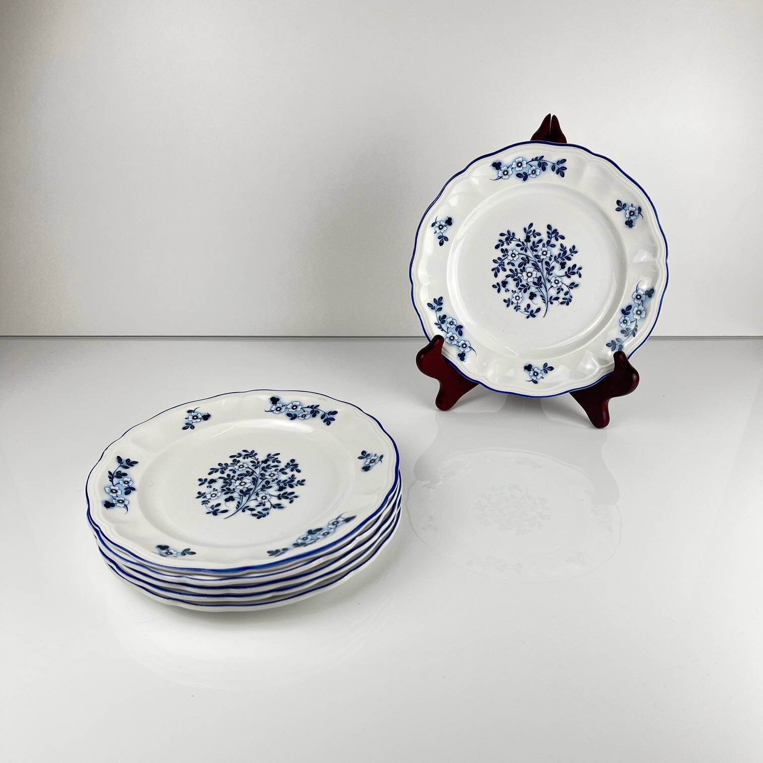 6 assiettes à dessert Fleurs bleues, KG Lunéville