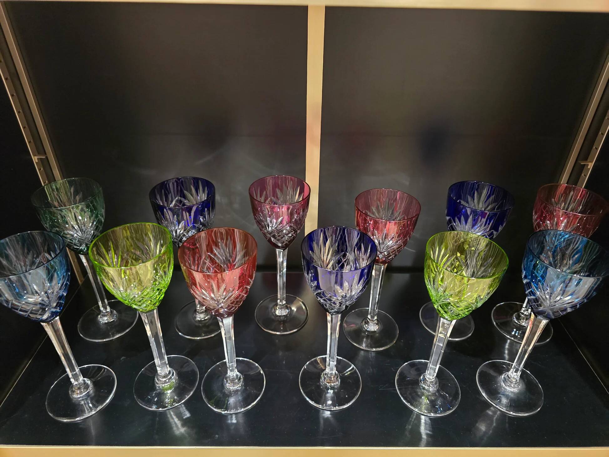 12 coloured cups / glasses Saint-Louis model Chantilly