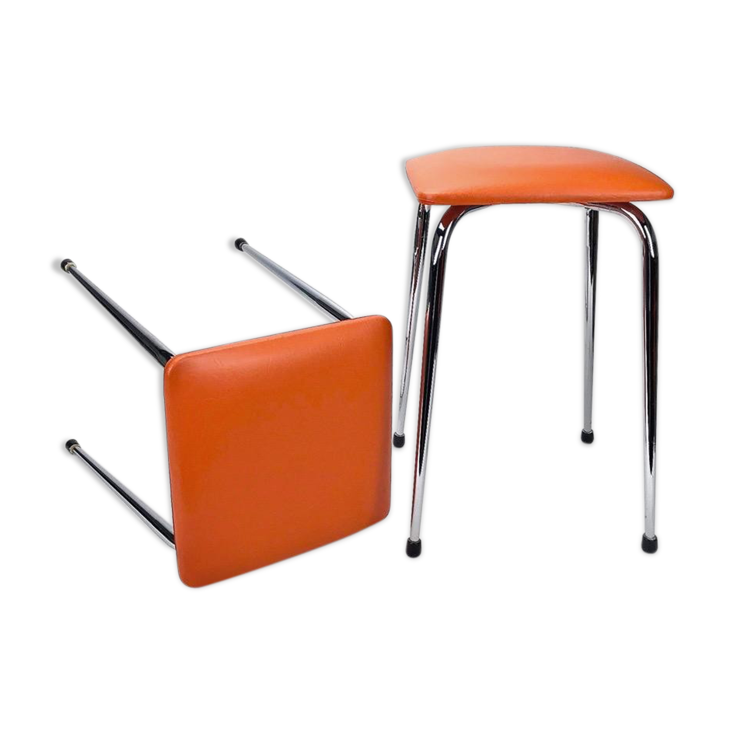 Duo of stools in orange skai and stainless feet