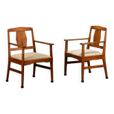 Chaises Art Déco de l'École d'Amsterdam en chêne massif et tissu rayé