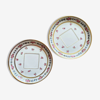 Series of 2 saucers in Limoges porcelain Jean Pouyat pink and gold decoration