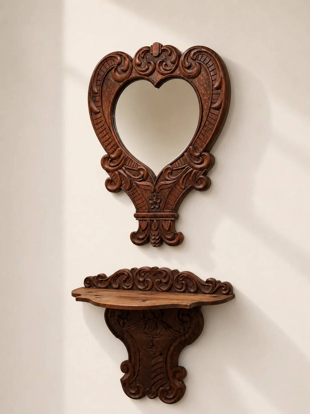Hand-Carved Mirror & Console Set, Italy 1930’s