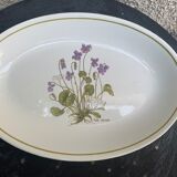 Plat de service en faïence modèle herbier, viola odorata moulin des loups orchies france vintage