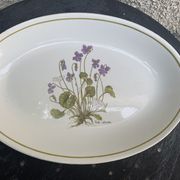 Serving dish in earthenware herbarium model, viola odorata mill of wolves orchies france vintage