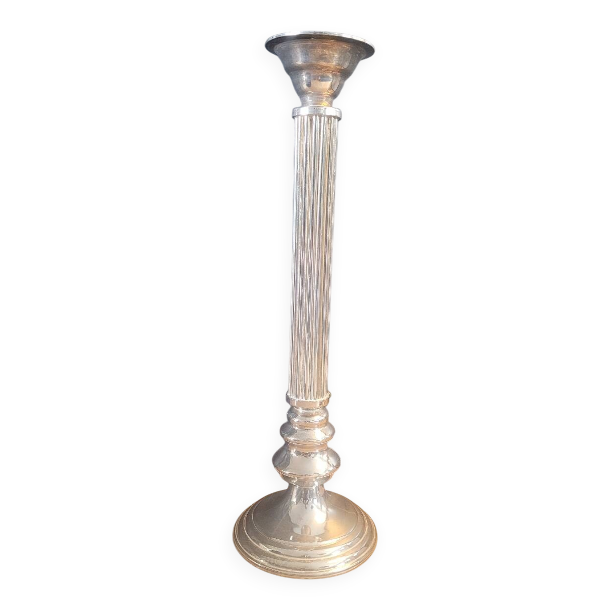 Large antique candle holder 45cm in silver metal