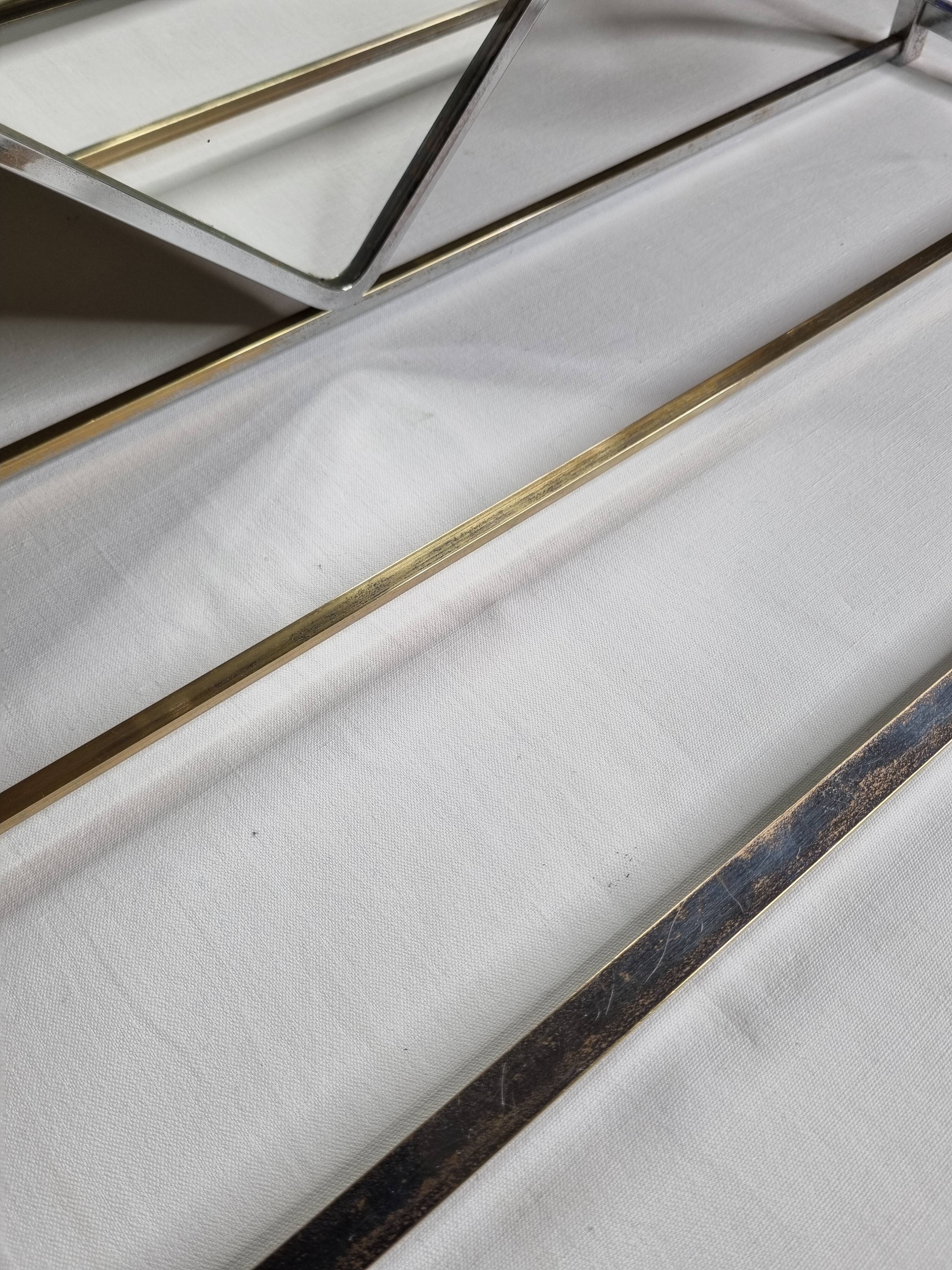 Wall mounted chromed metal coat rack with square mirror, 4 hooks and a hat rack, 50s