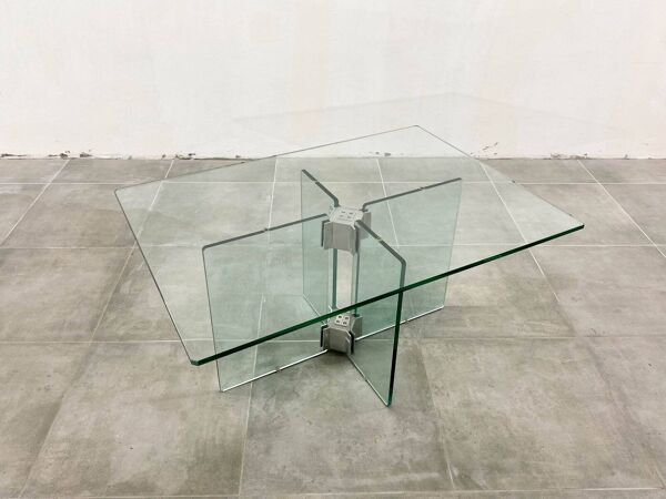 Table basse en verre vintage attribuée à Peter Ghyczy, années 1970