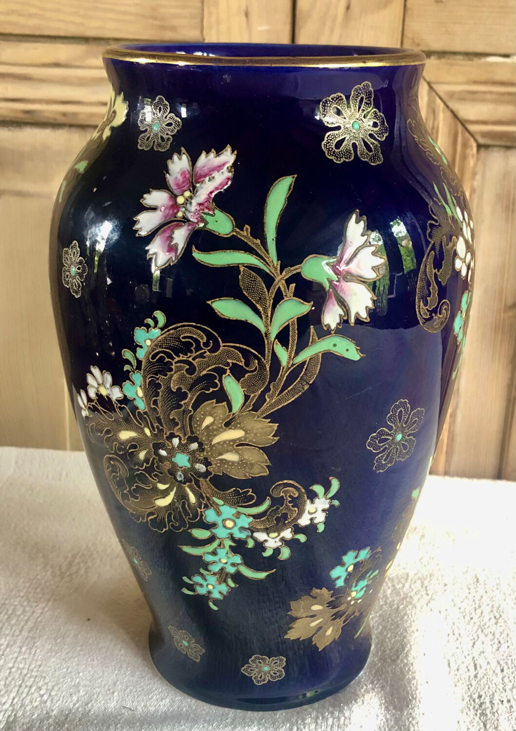 Old vase baluster enamelled lamp Boch Frères Keramis Belgium