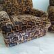 Ensemble vintage canapé convertible lit et 2 fauteuils - velours motif design année 70