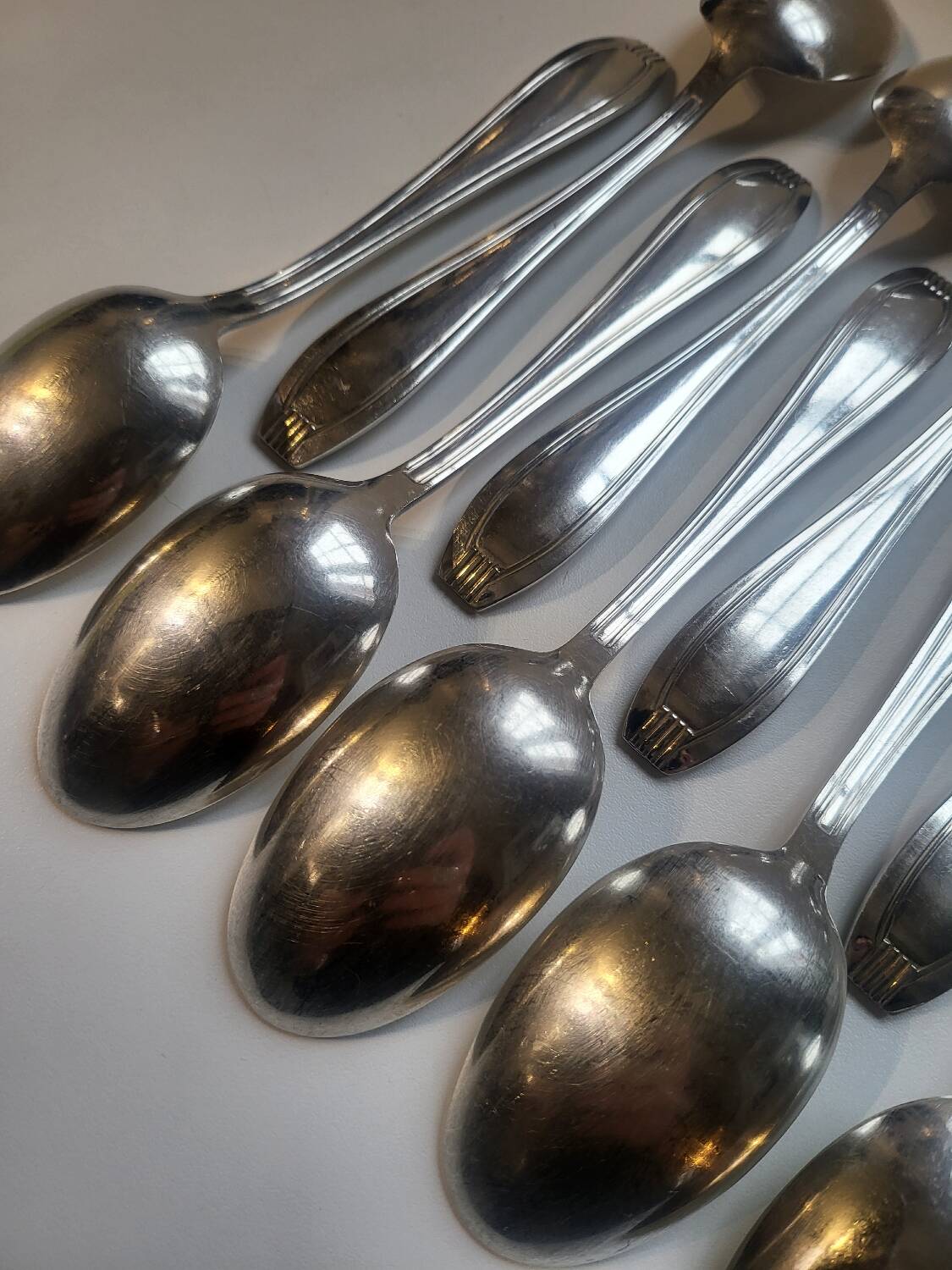 12 manufrance white metal table spoons