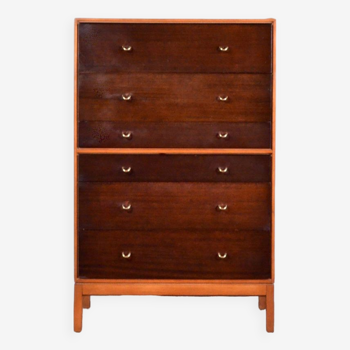 Midcentury teak and brass chest of drawers / tallboy by stag.