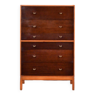 Midcentury teak and brass chest of drawers / tallboy by stag.