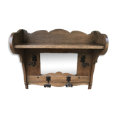 Porte manteau mural entrée avec 4 patères fer forgé miroir étagère vintage