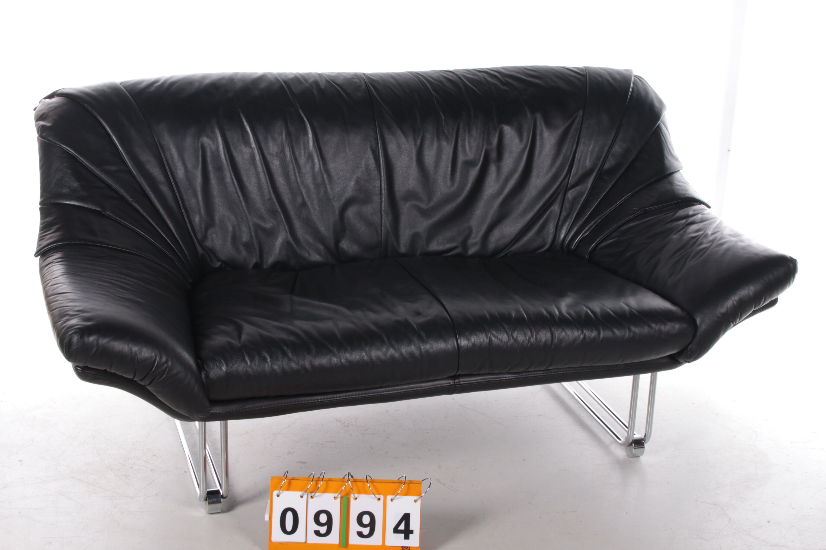 Italian Black leather Postmodern 2 seater sofa, 1970s