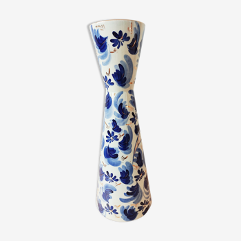Vase bleu blanc décor oiseau, Hubert Bequet