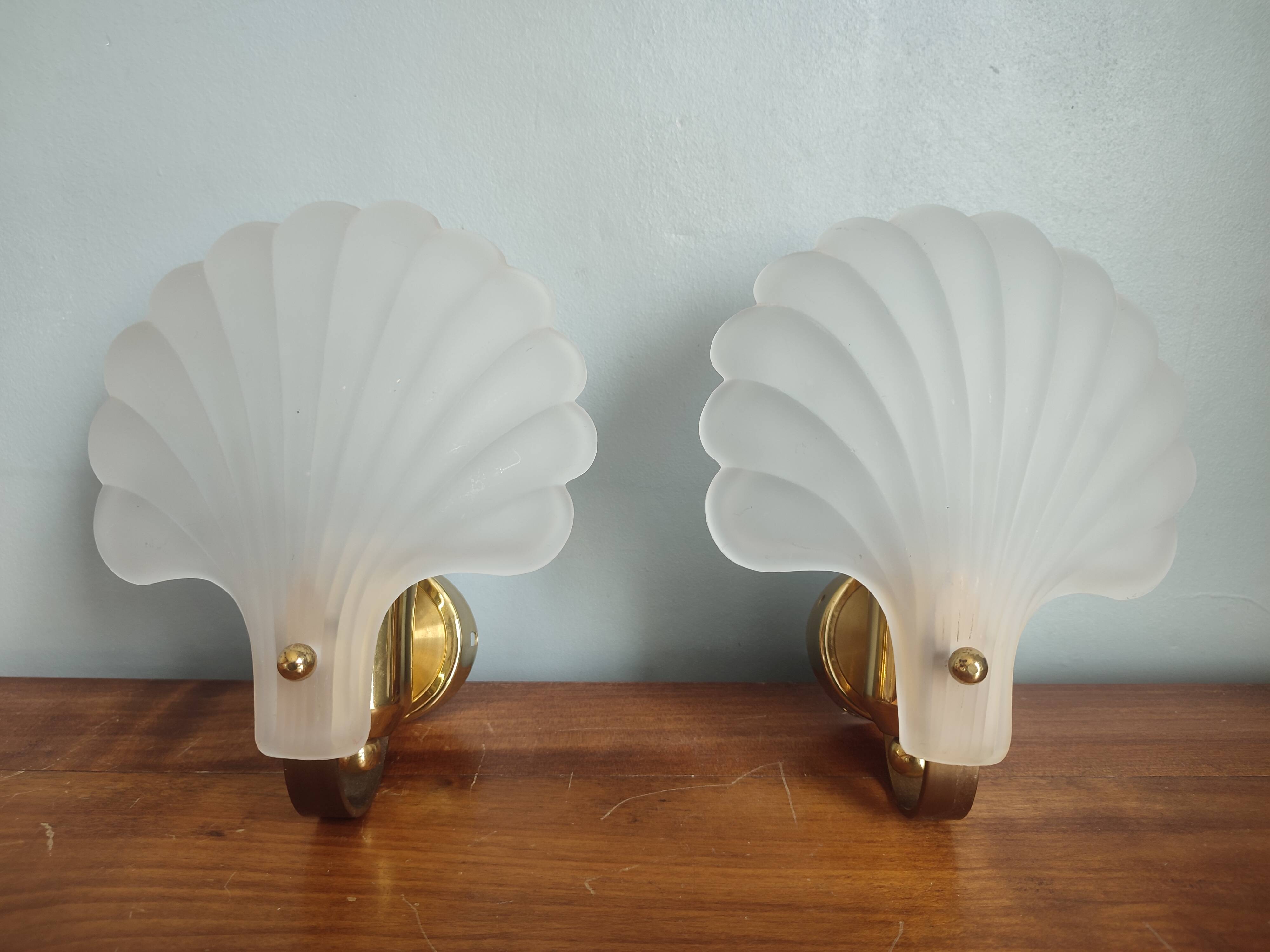 Vintage frosted glass shell wall sconces