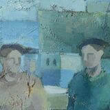 Deux pêcheurs - huile d'influence cubiste - josé ramon arostegui