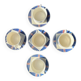 Set of 5 Badonviller Stella earthenware tea or chocolate cups