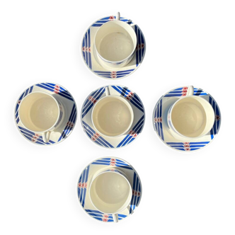 Set of 5 Badonviller Stella earthenware tea or chocolate cups