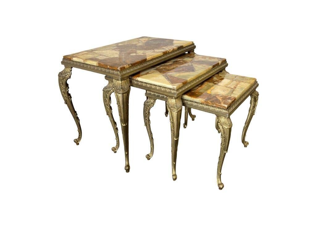 Ensemble de 3 tables gigognes vintage / tables d'appoint en onyx