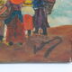 Old painting seaside view boats and fishermen